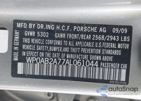 2010 Porsche Panamera S z USA, uszkodzony, nr VIN WP0AB2A77AL061044